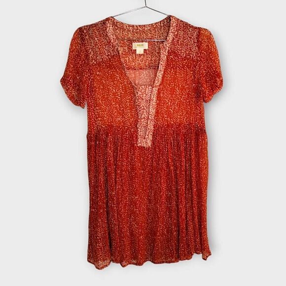 MAEVE Womens Dress Sz XS Semi Sheer‎ Orange Short Sleeve Beachy Swiftie Adrian - Picture 2 of 11